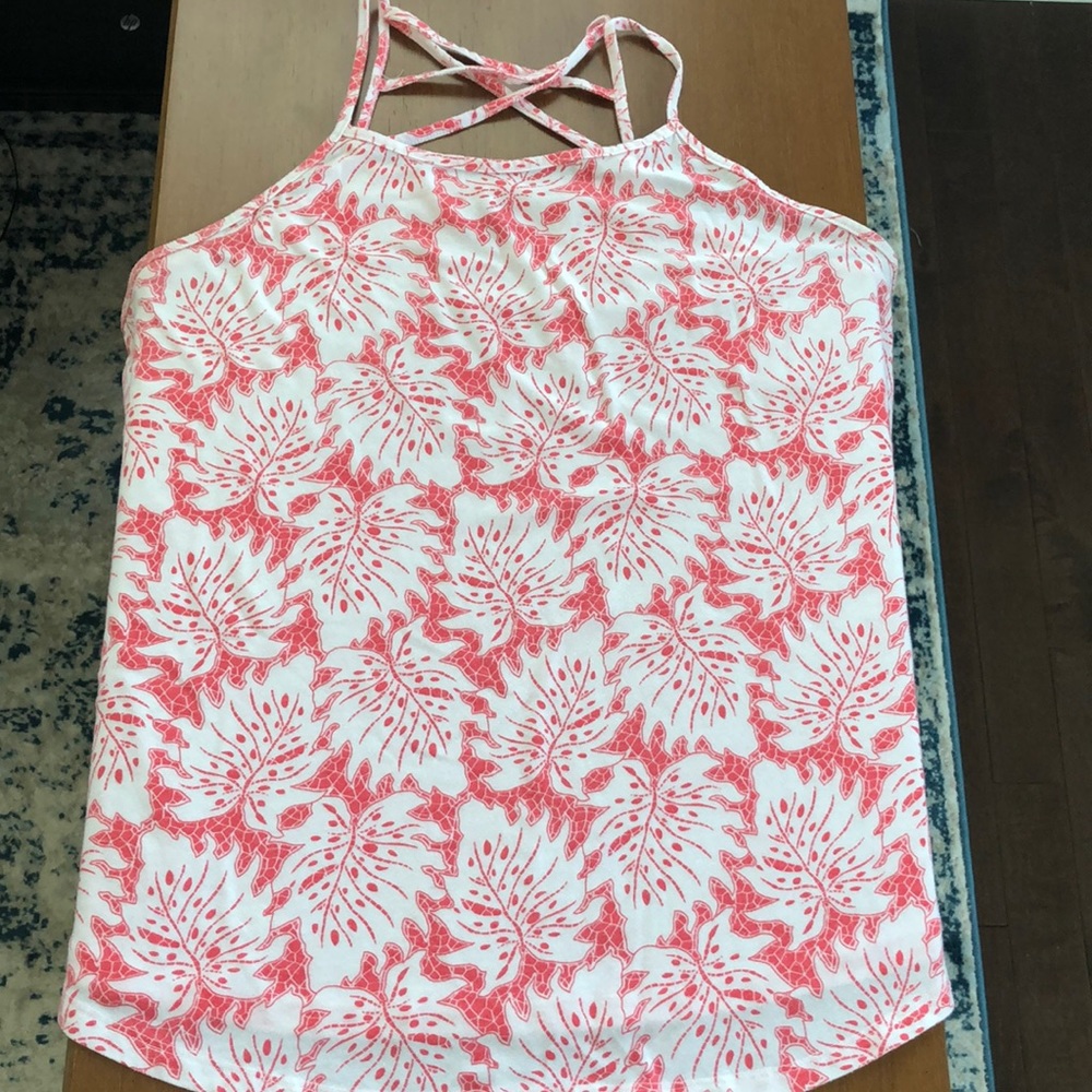 Lane Bryant Coral and White Palm Print Tank